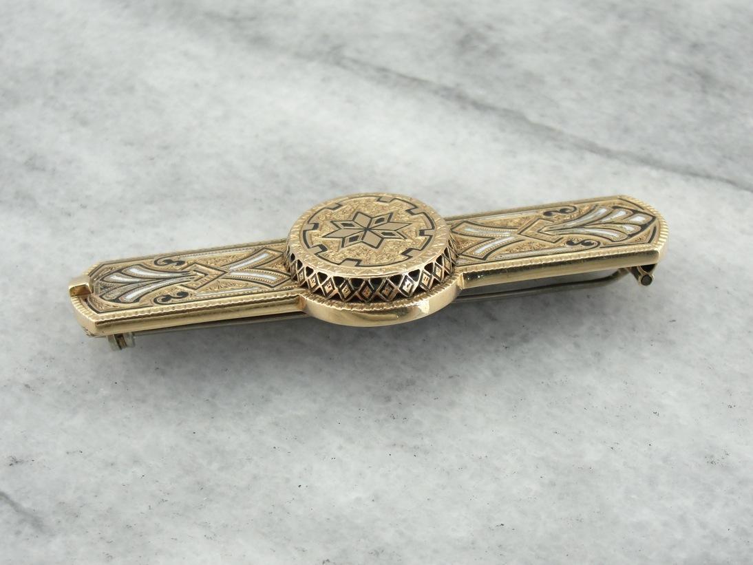 Ornate and Elegant: Victorian Gothic Enamel Brooch