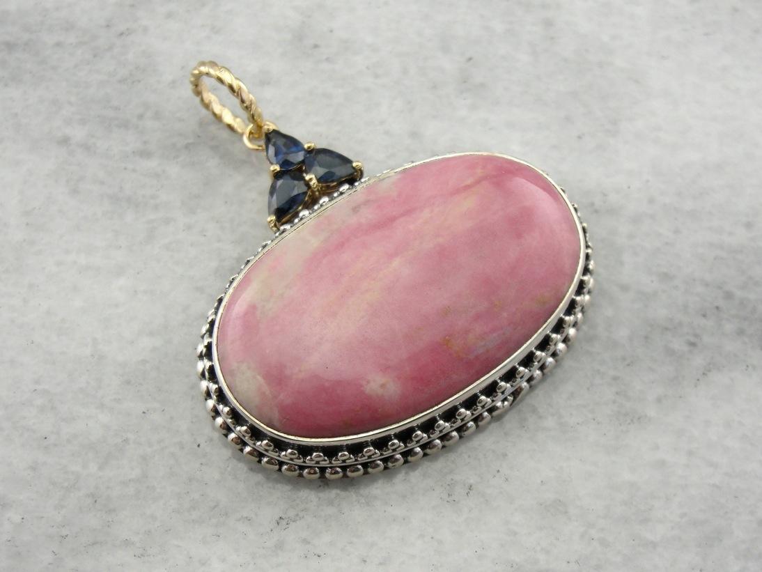 Rhodochrosite and Sapphire One of a Kind Pendant