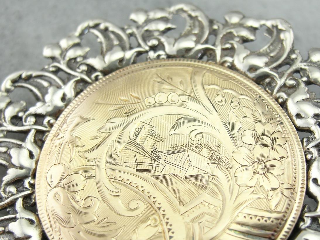 Beautifully Etched Landscape Brooch