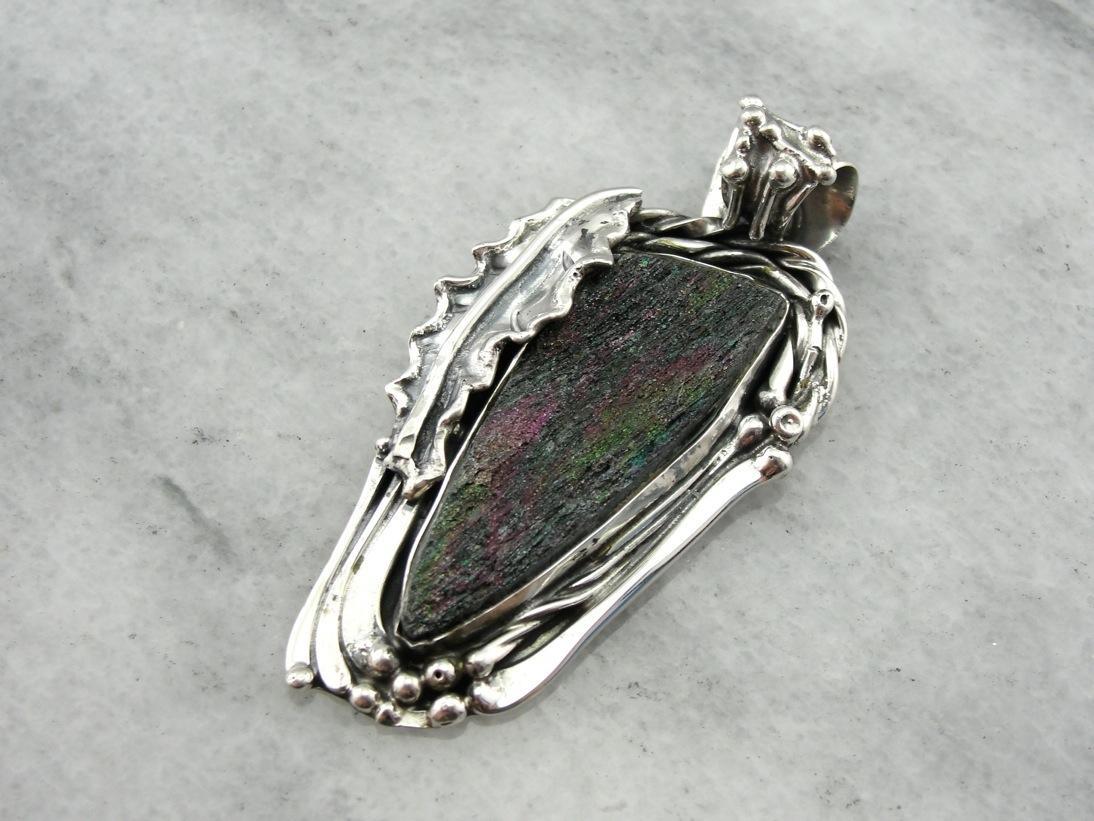 Rainbow Obsidian Modernist Statement Pendant