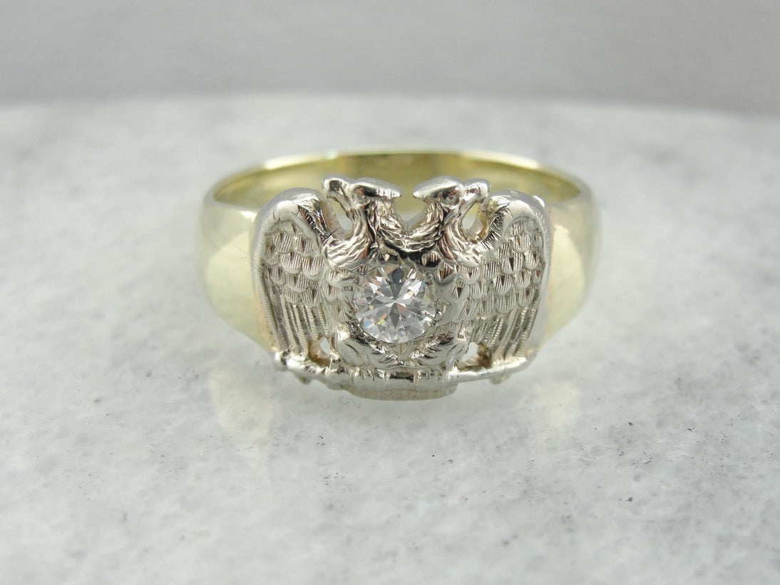 Diamond, Masonic Double Headed Eagle Ring, Scottish Rite