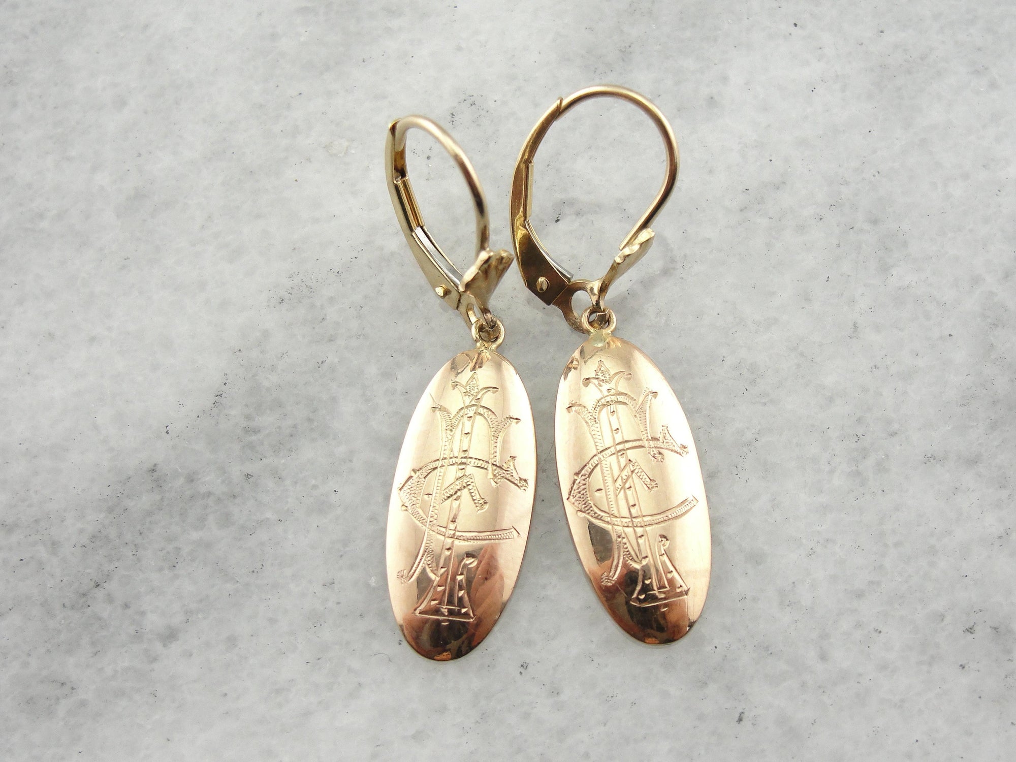 Victorian Monogram Drop Earrings in Rose Gold