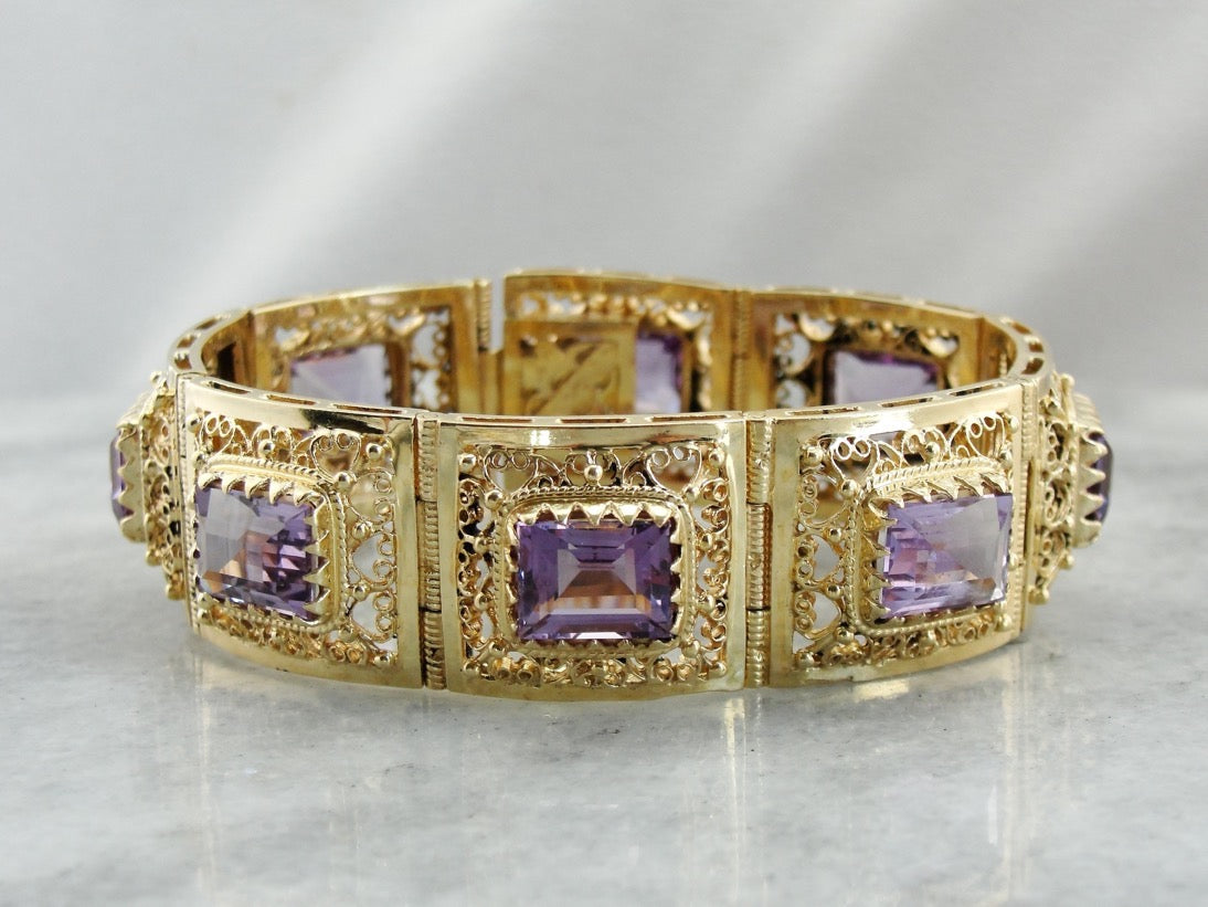 Filigree gold plated amethyst and labradorit outlet bracelets