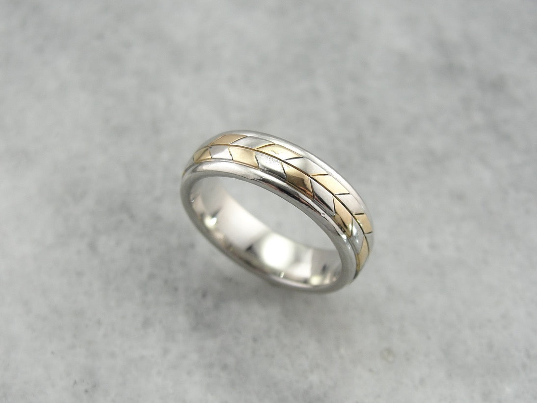 Fantastic Two Tone Chevron Style Band in Platinum and Yellow Gold