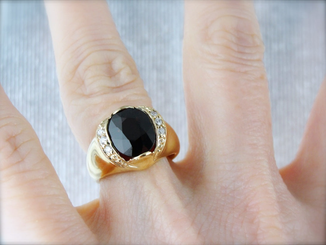 Vintage Garnet and Diamond Cocktail Ring Contemporary Statement Ring