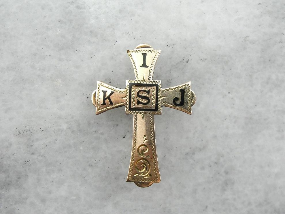 Enameled Cross Pin with KIJS Letters