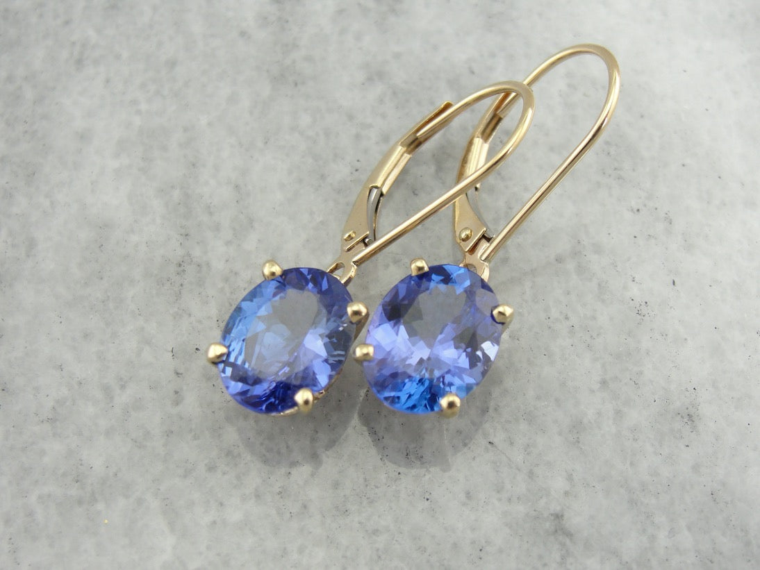 Blue Tanzanite Drop Earrings, Perfect Bridal Gift, Heirloom Quality Stones