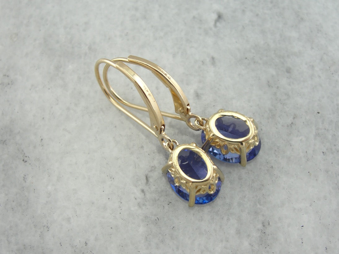 Blue Tanzanite Drop Earrings, Perfect Bridal Gift, Heirloom Quality Stones