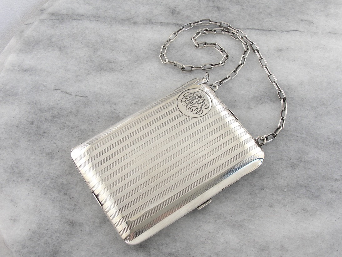 Sterling Silver MPS Monogrammed Art Deco Compact Purse