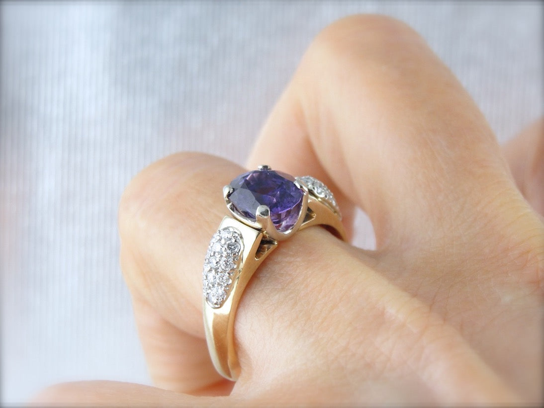 Our Finest Plum Sapphire, European Style Statement Ring with Diamond Accents