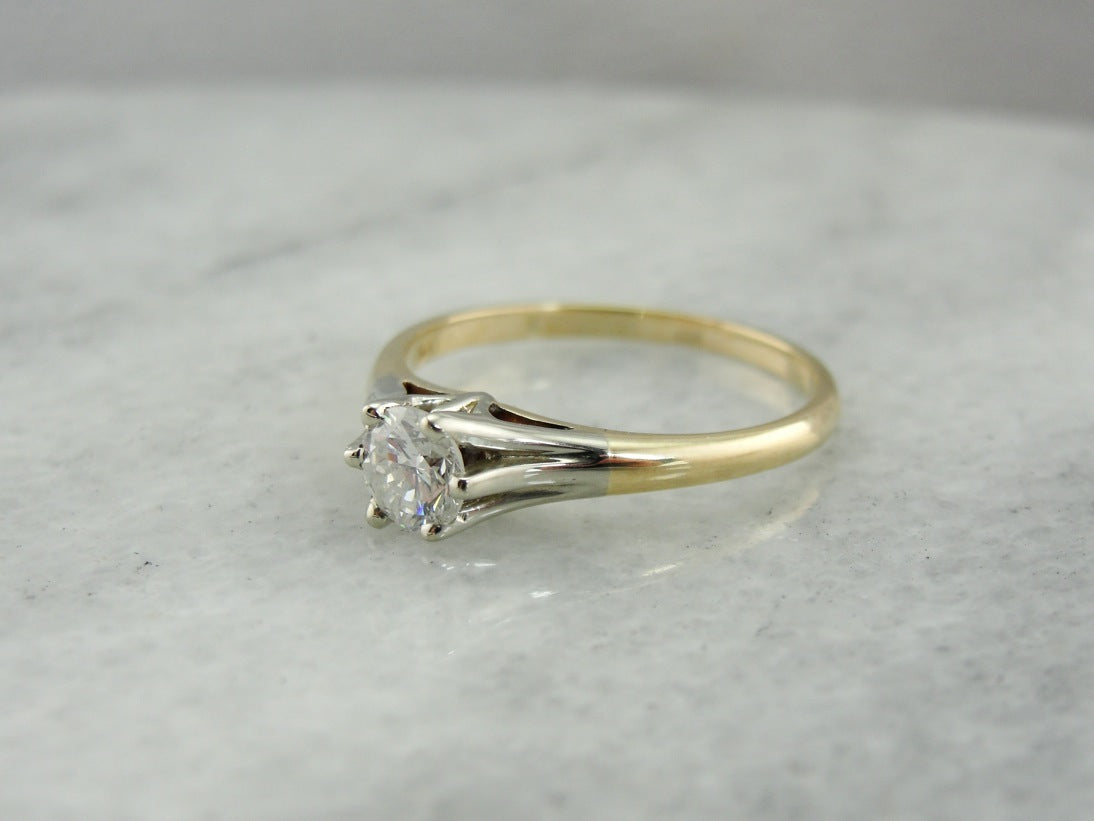 Vintage Two Tone Diamond Solitaire Engagement Ring