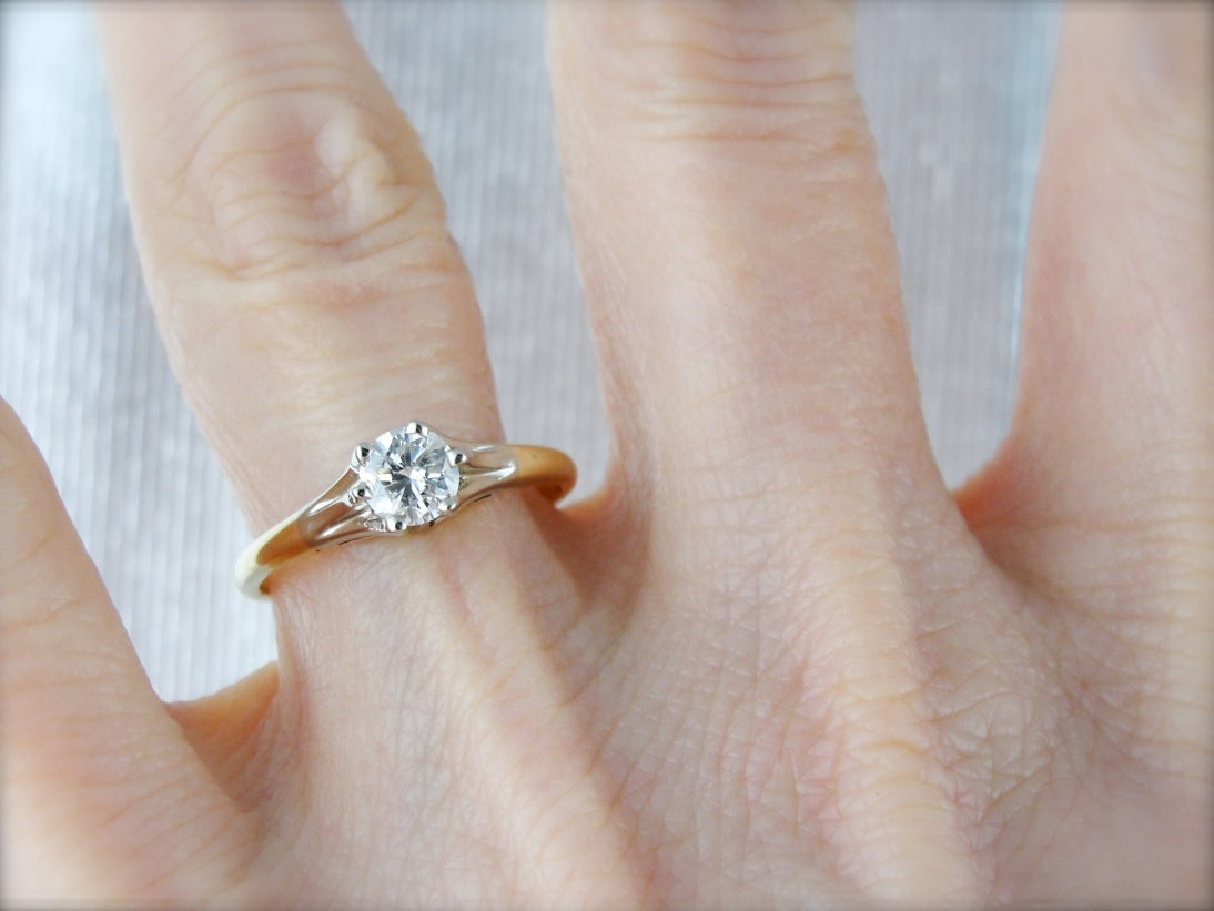 Vintage Two Tone Diamond Solitaire Engagement Ring