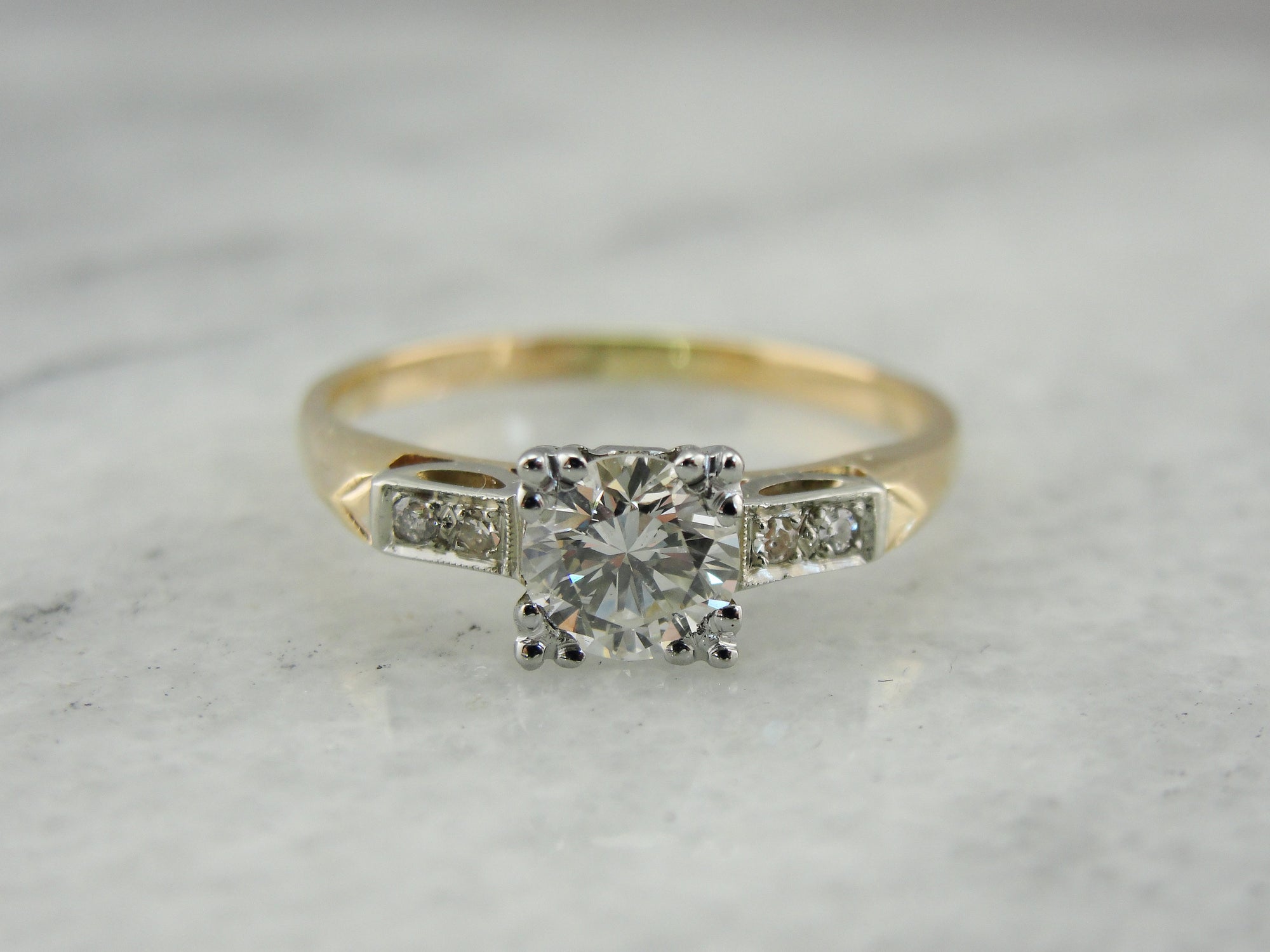 Mid Century Diamond Illusion Head Engagement Ring, Vintage Engagement Ring