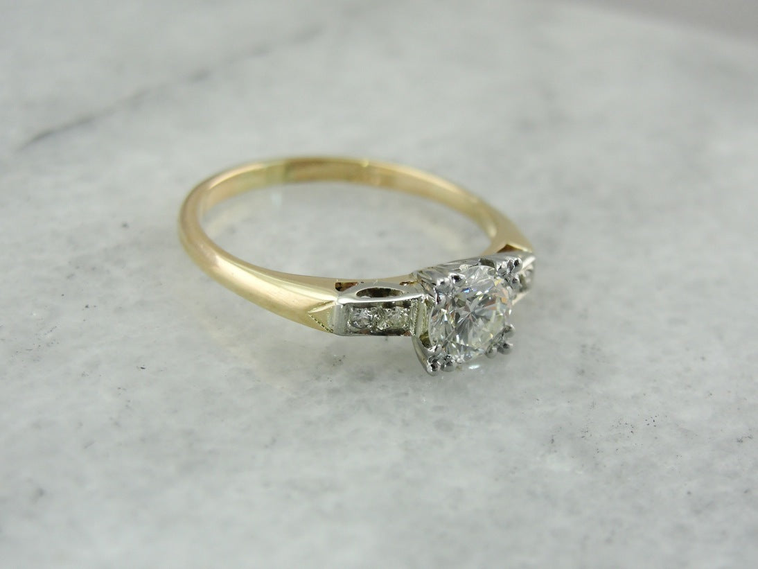 Mid Century Diamond Illusion Head Engagement Ring, Vintage Engagement Ring