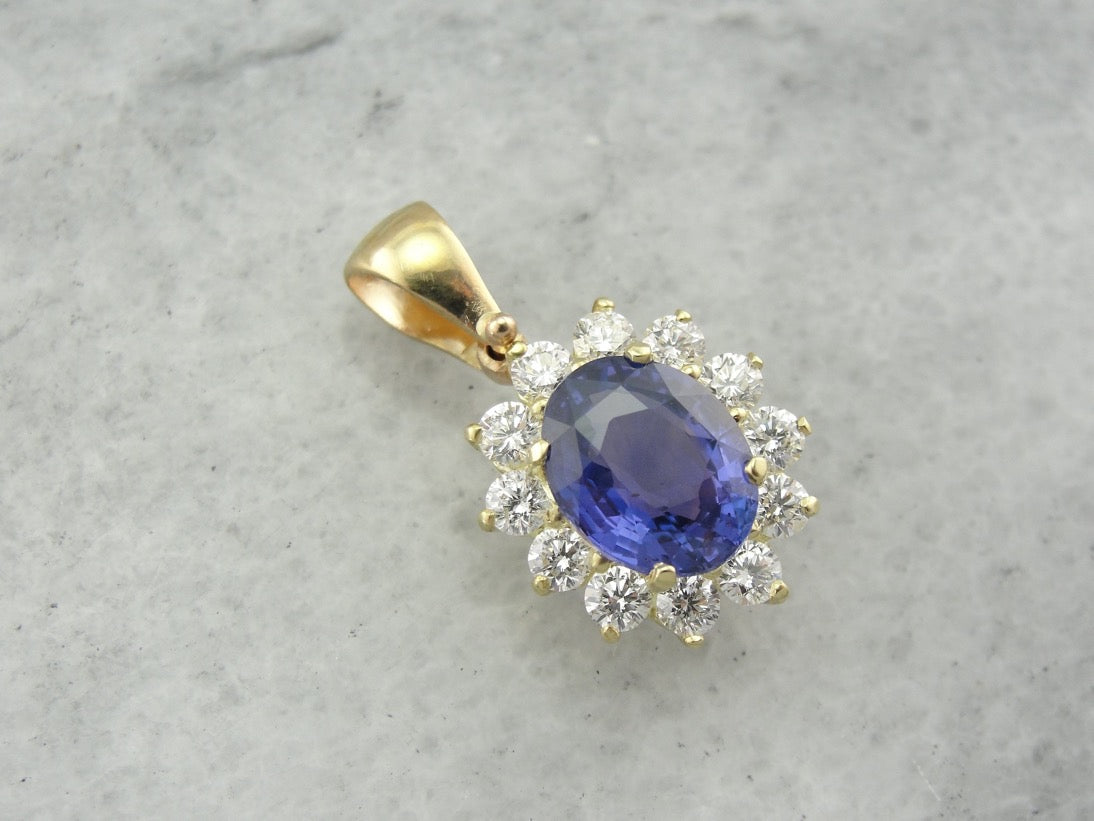 Sapphire and Diamond Halo Pendant