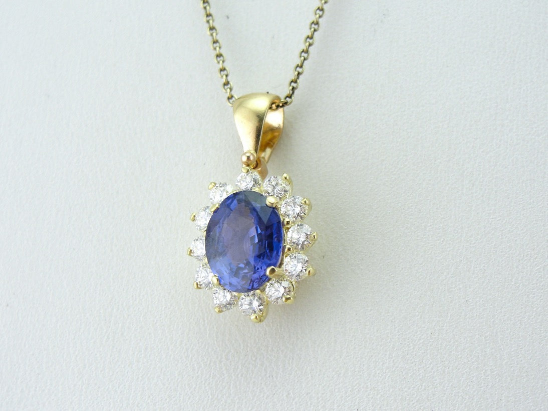 Sapphire and Diamond Halo Pendant