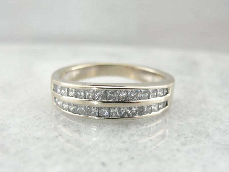 Vintage Double Row Square Cut Diamond Wedding Band