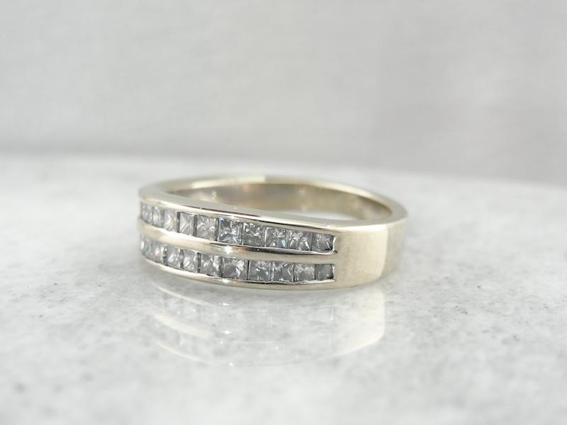 Vintage Double Row Square Cut Diamond Wedding Band