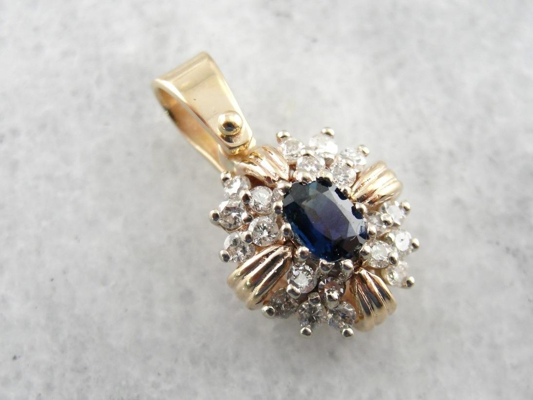 Vintage Sapphire Diamond Cluster Pendant