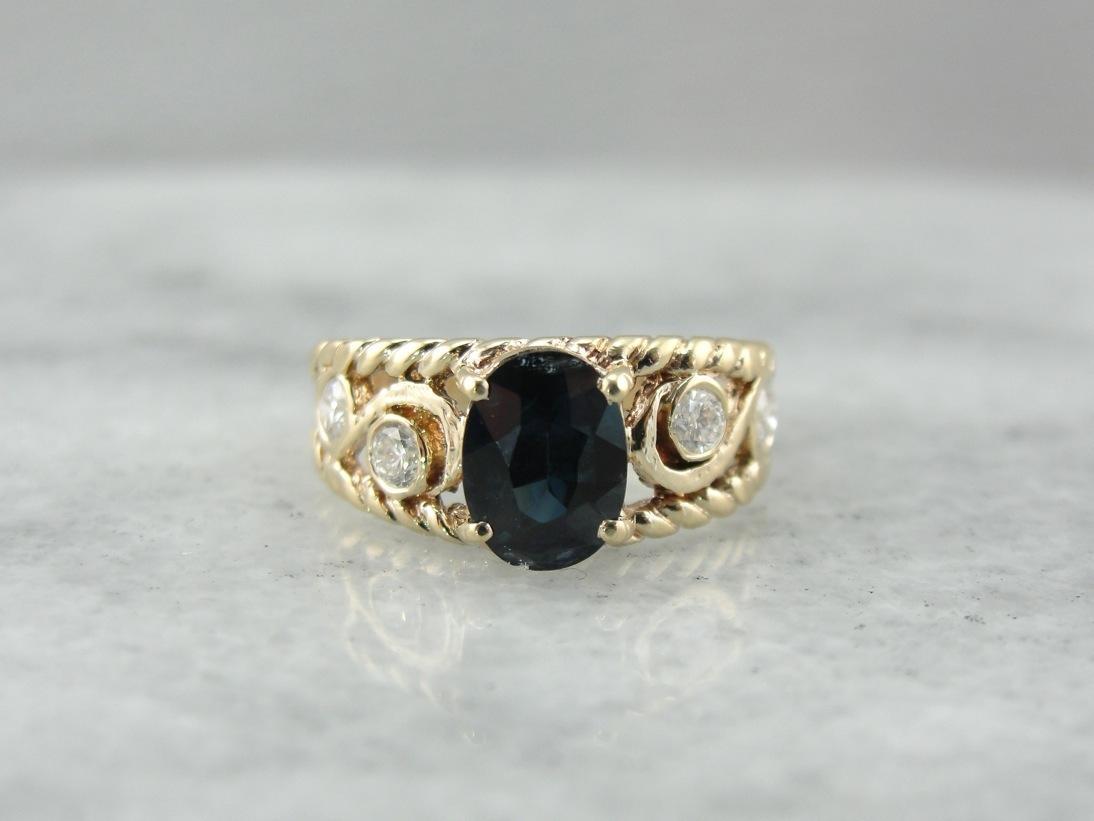 Nautical Sapphire and Diamond Right Hand Ring