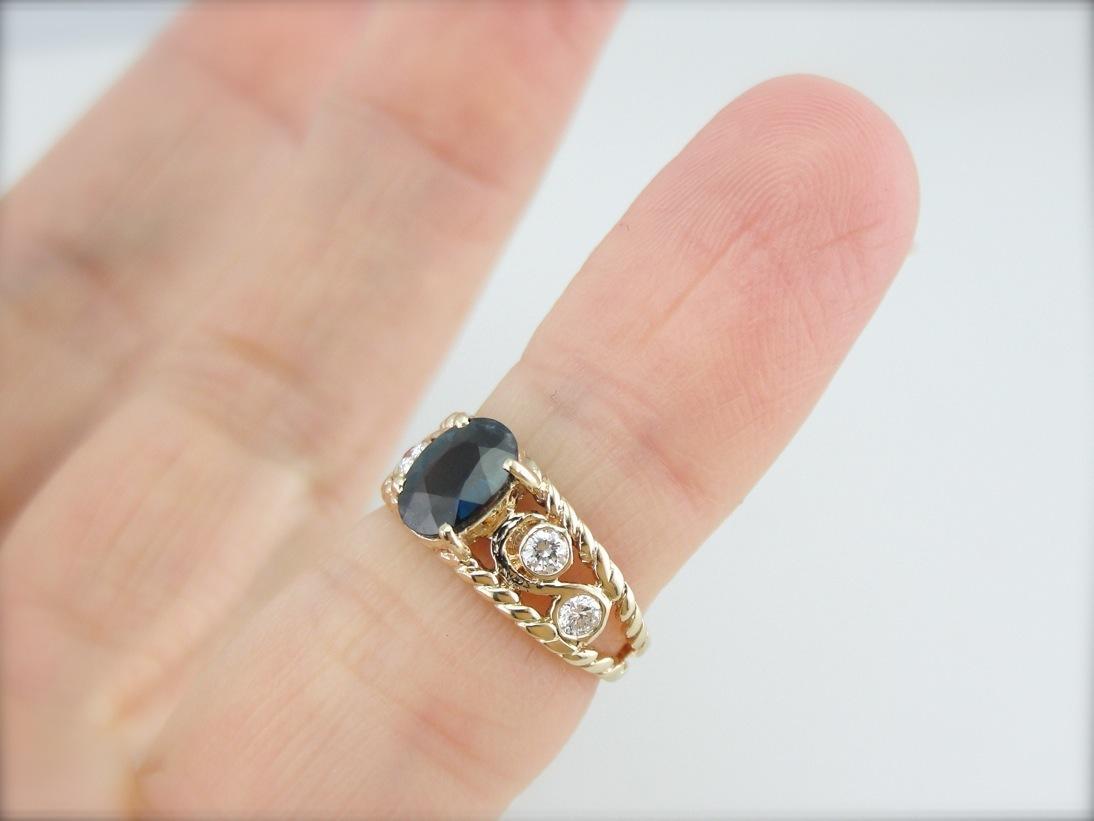 Nautical Sapphire and Diamond Right Hand Ring