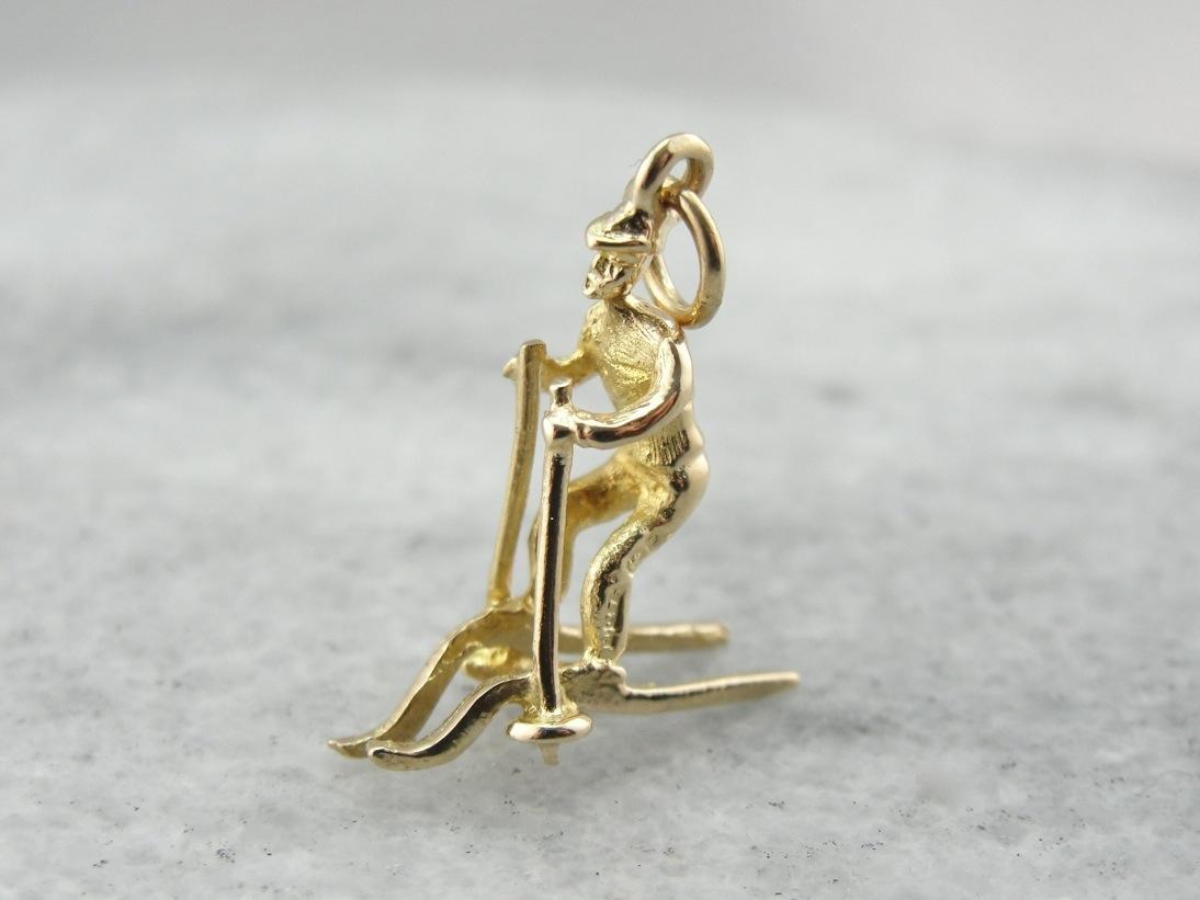 Winter Wonderland, Skier Charm or Pendant in Yellow Gold