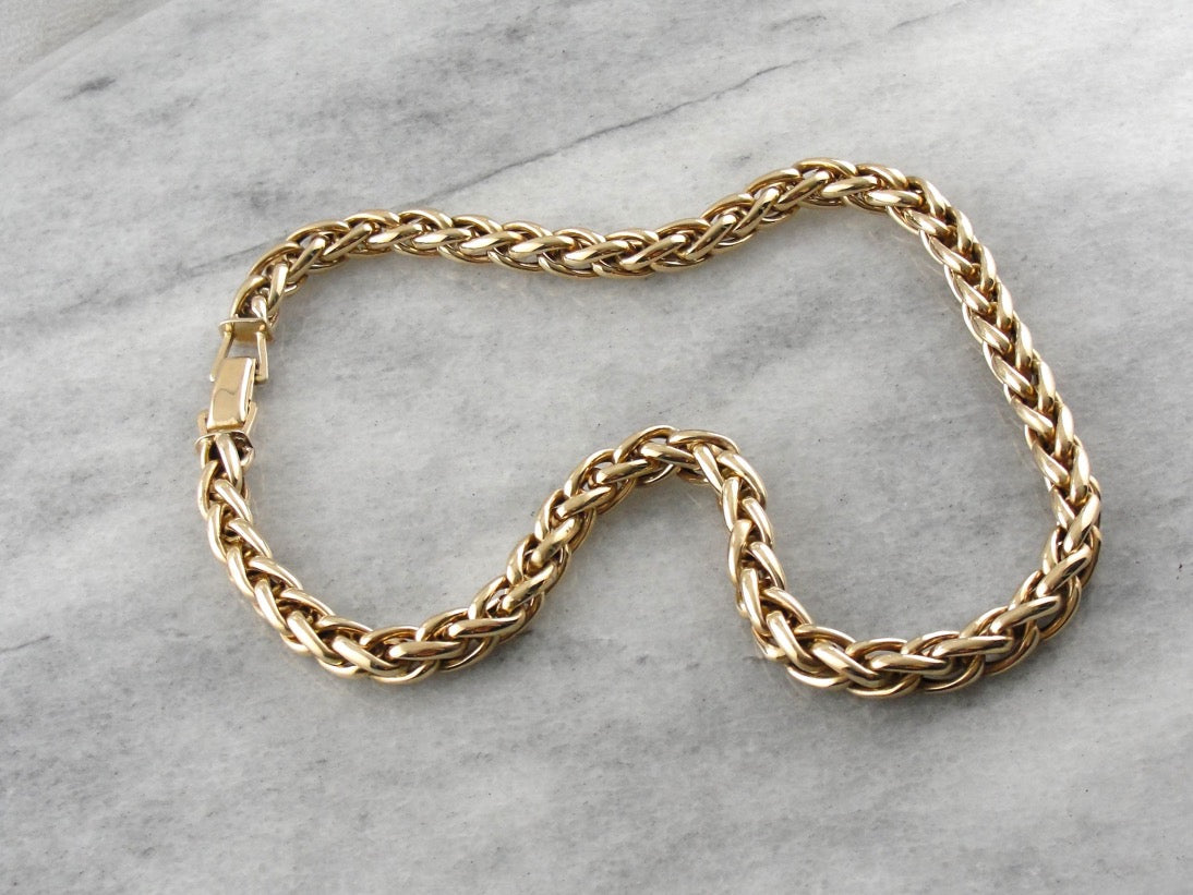 Substantial Polished Gold Wheat Chain Necklace