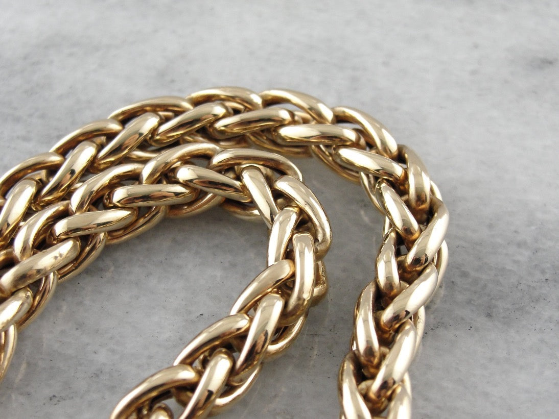 Substantial Polished Gold Wheat Chain Necklace