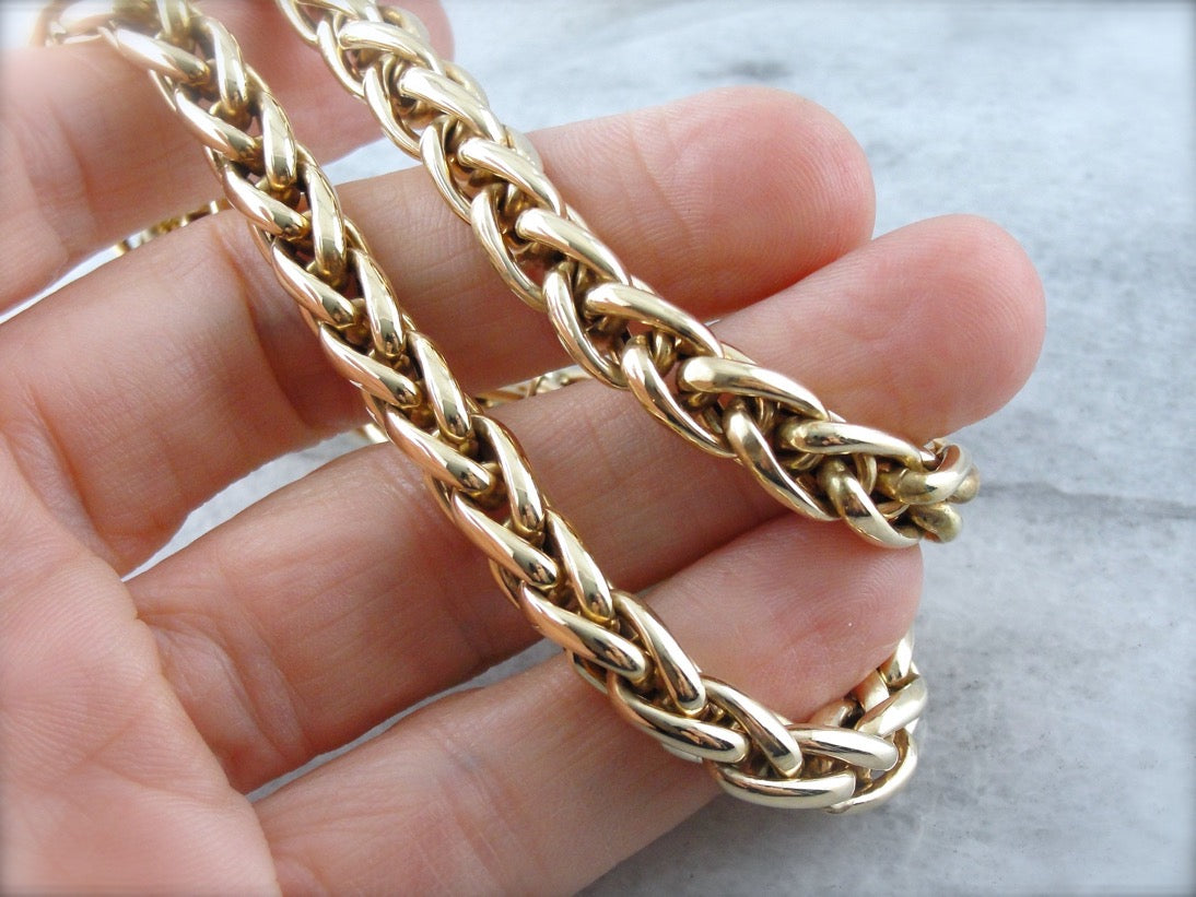 Substantial Polished Gold Wheat Chain Necklace