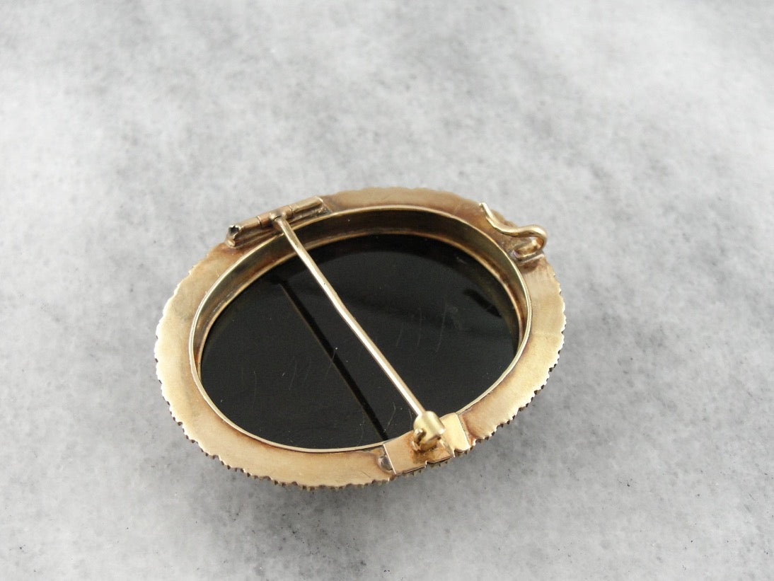 Market Square Jewelers The Female Apostle Juniah Antique Natural Pearl and Hardstone Black and White Onyx Cameo Brooch