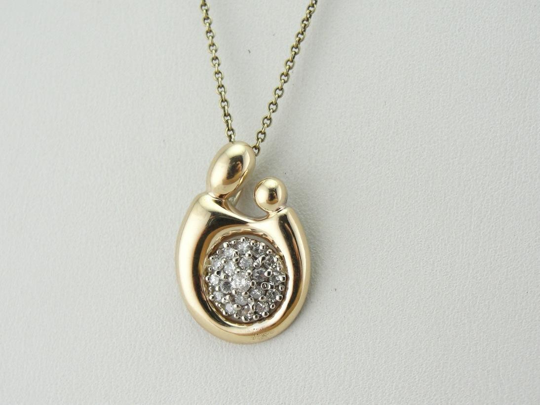 Mother and Child Diamond Gold Pendant