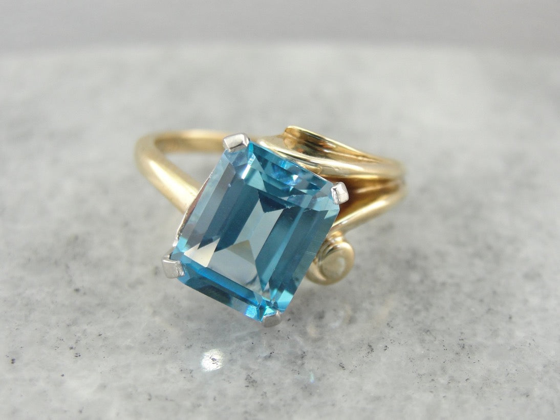 Sweeping Blue Topaz Cocktail Ring from the Mid Century Heyday!