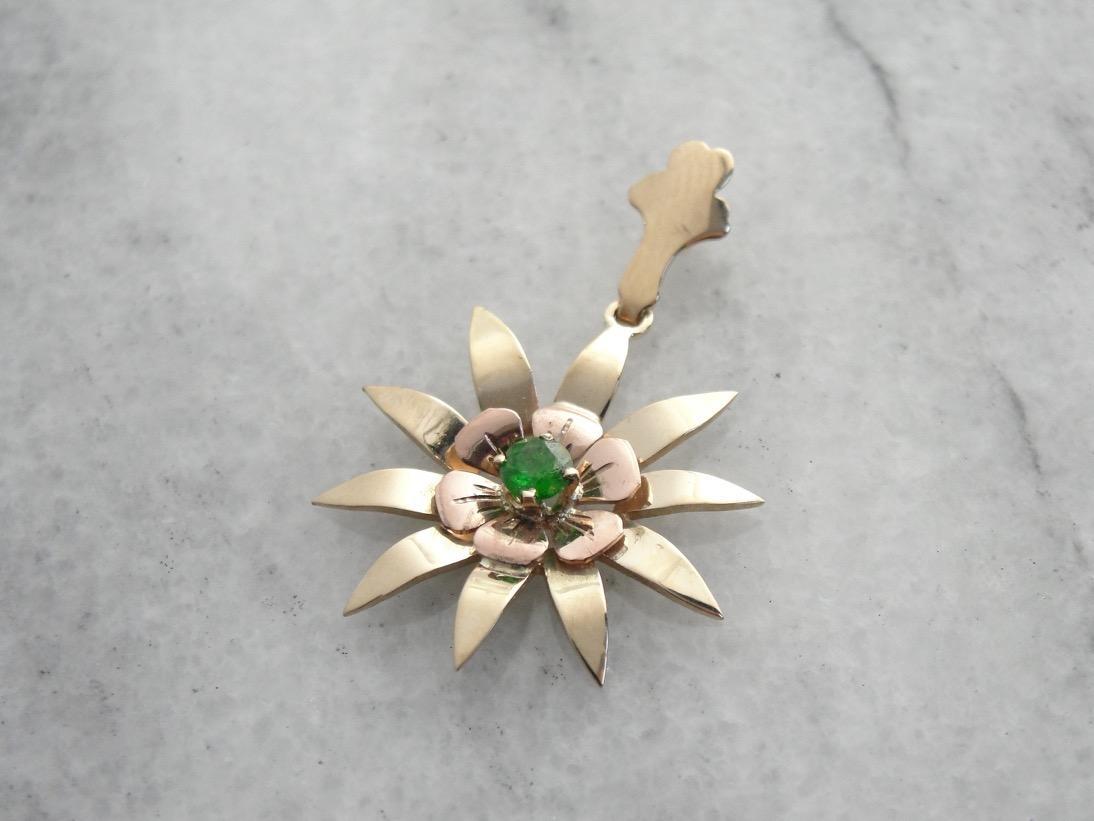 Floral Demantoid Garnet Gold Pendant