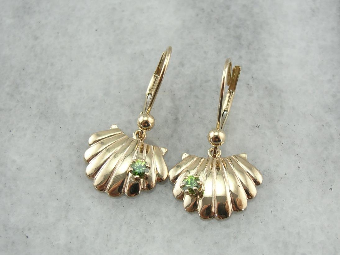 Sea Scallops and Demantoid Green Garnet Earrings