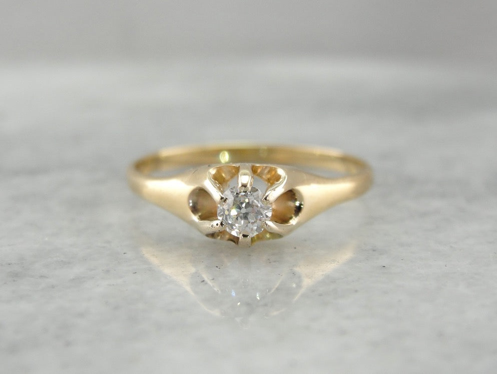 Antique Diamond Solitaire Engagement Ring, Beautiful Old Mine Cut Diamond