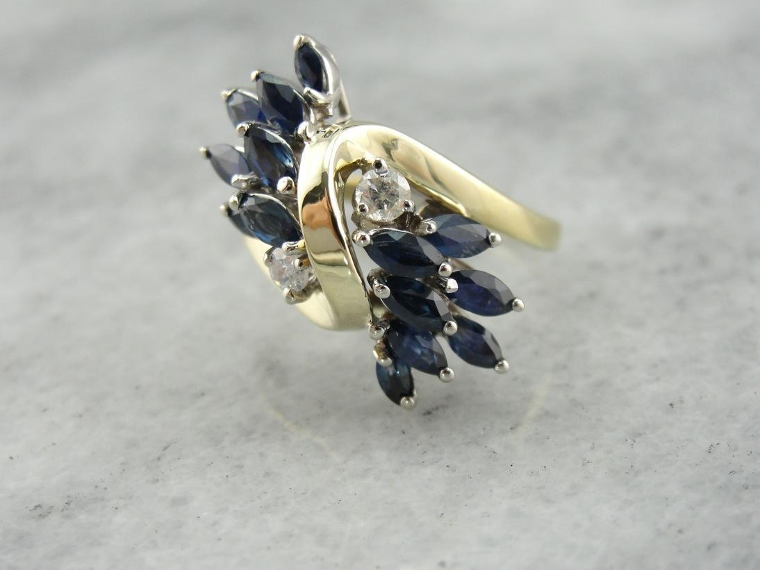 Marquise Sapphire and Diamond Cocktail Ring