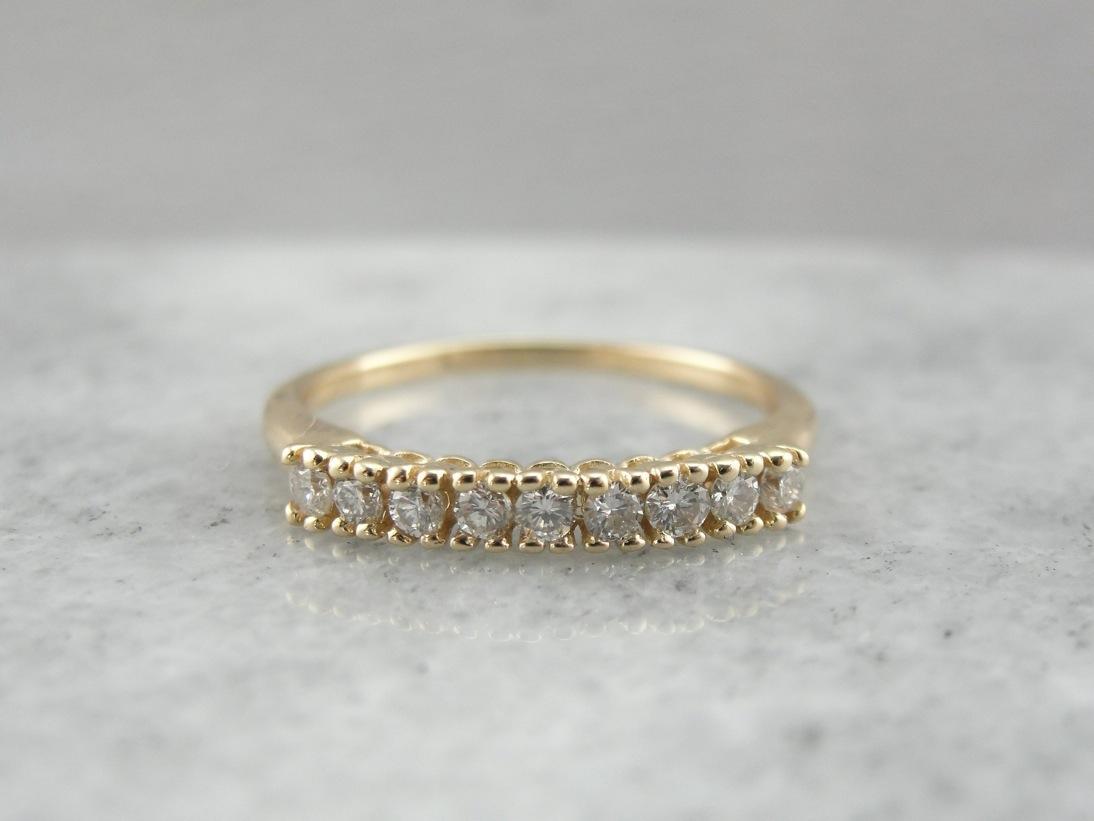 One of a Set: Tall, High Set Diamond Band in Yellow Gold