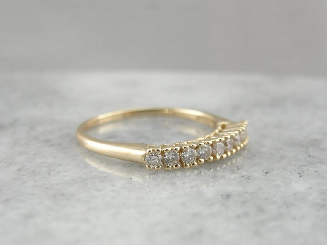 One of a Set: Tall, High Set Diamond Band in Yellow Gold