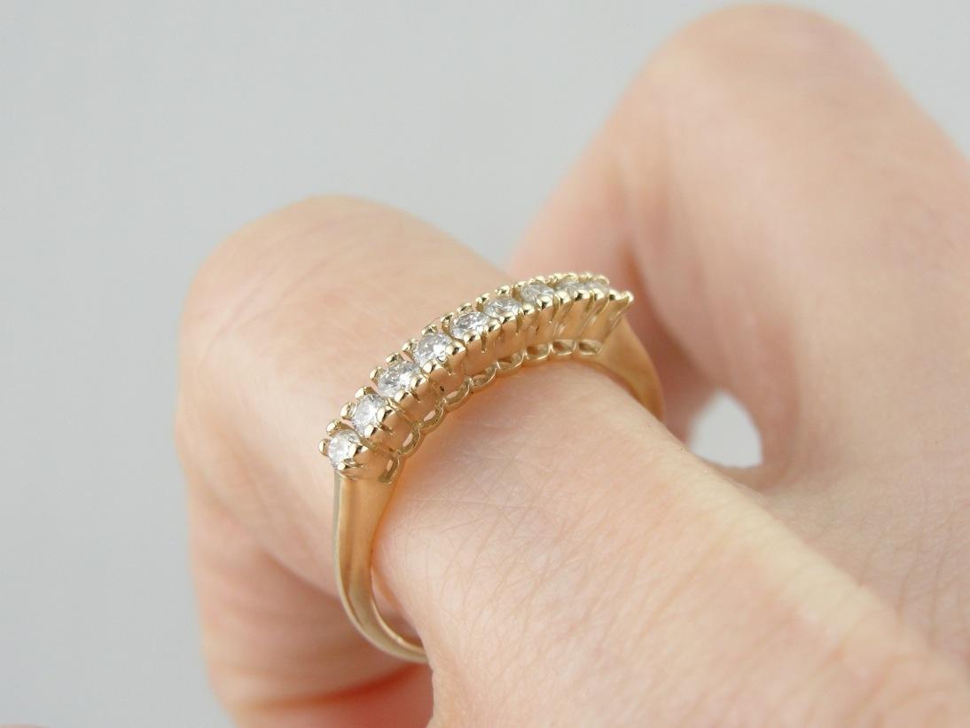 One of a Set: Tall, High Set Diamond Band in Yellow Gold