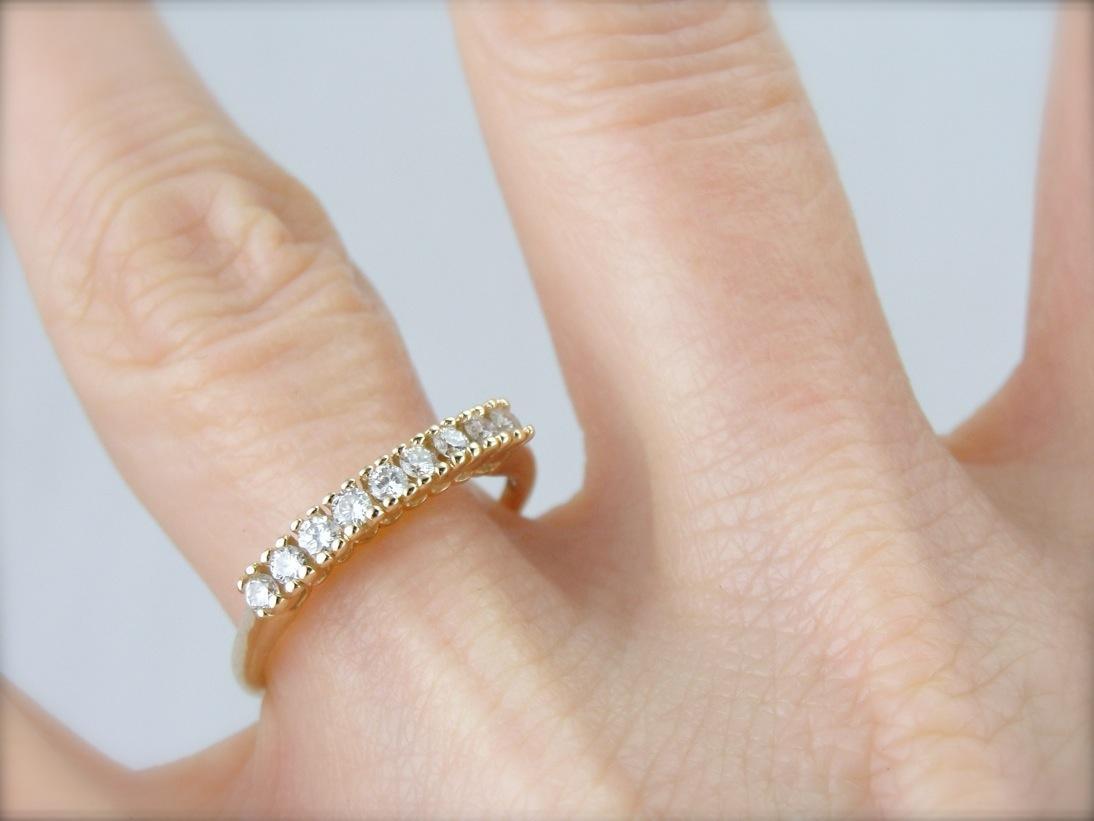 One of a Set: Tall, High Set Diamond Band in Yellow Gold