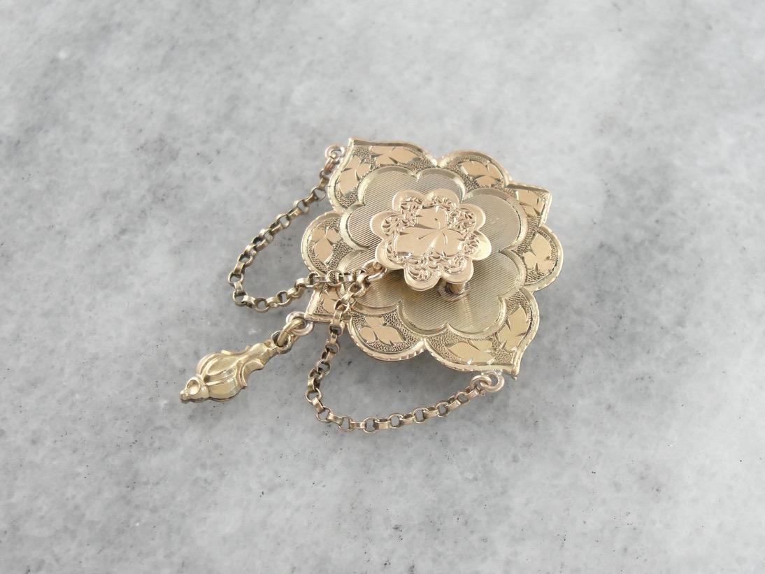 Antique Victorian Brooch, Ivy Leaf Motif, 1800&#39;s Gold