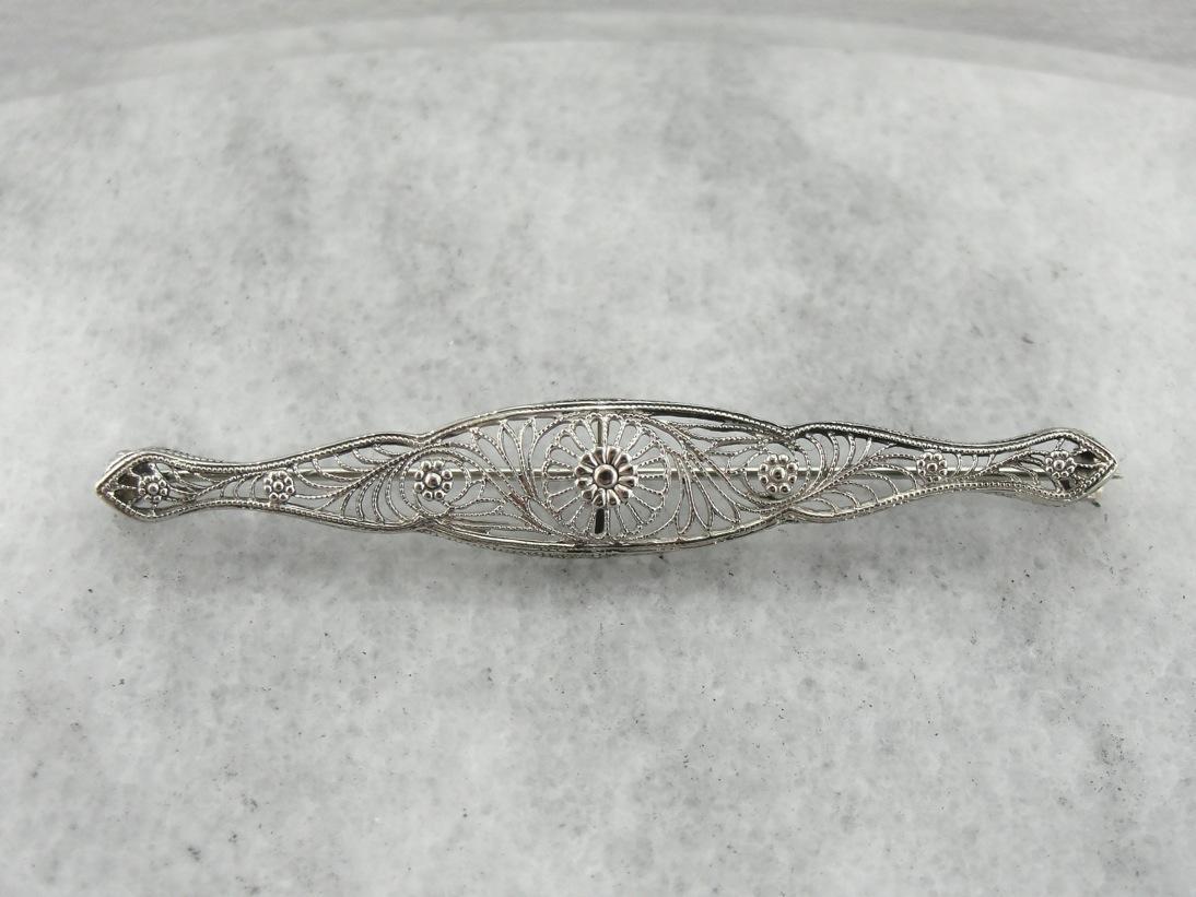 Floral Filigree, Art Deco Bar Pin