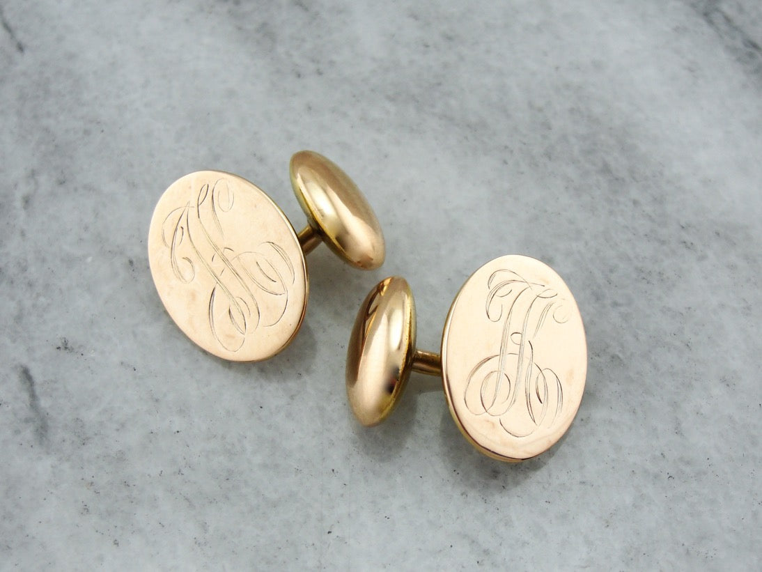 Antique Rose Gold Monogramed Victorian Cufflinks