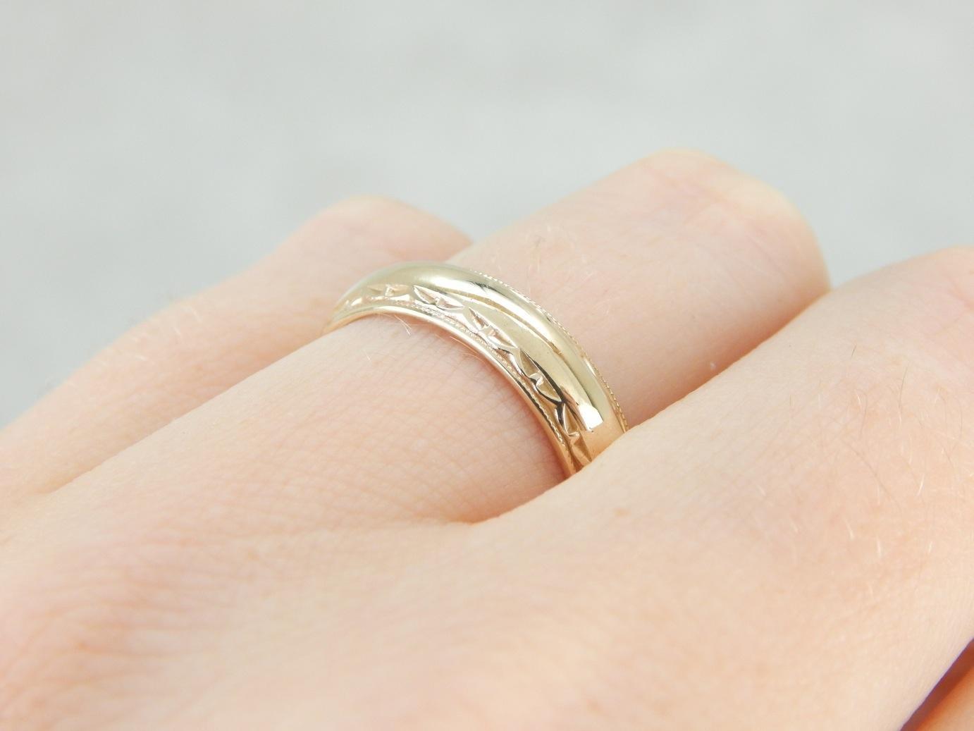 Faceted Edge Domed Gold Wedding Band