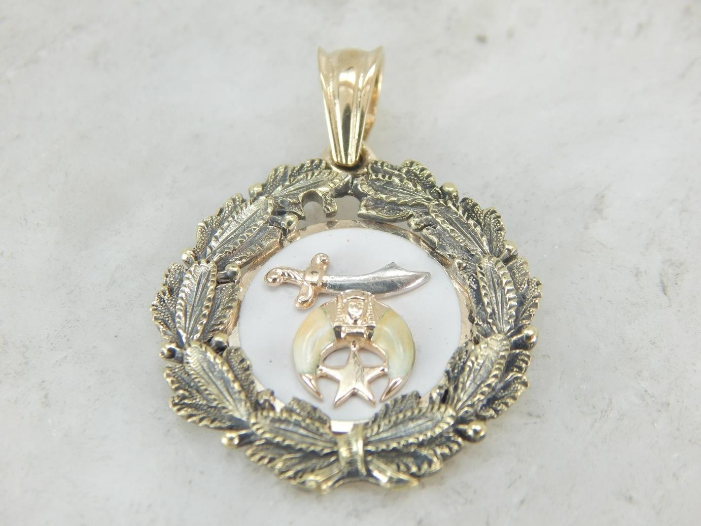 One of a Kind Shriners Pendant with Elegant Laurel Frame