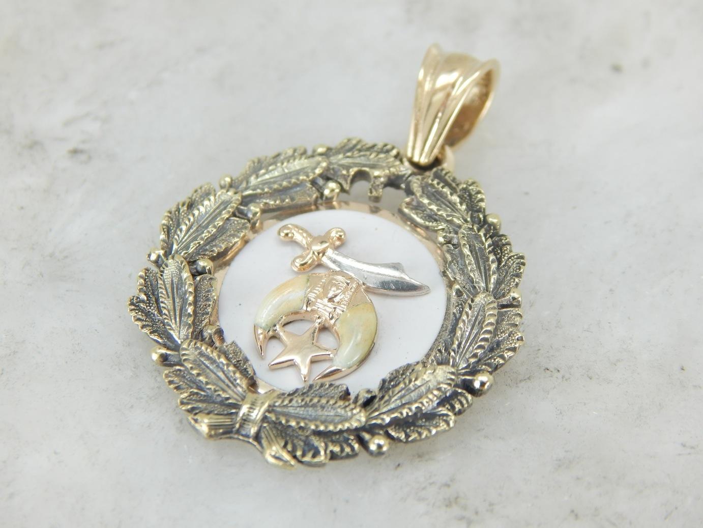 One of a Kind Shriners Pendant with Elegant Laurel Frame