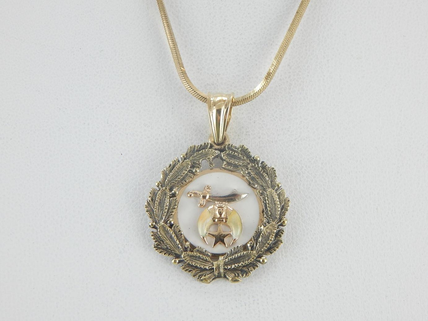 One of a Kind Shriners Pendant with Elegant Laurel Frame