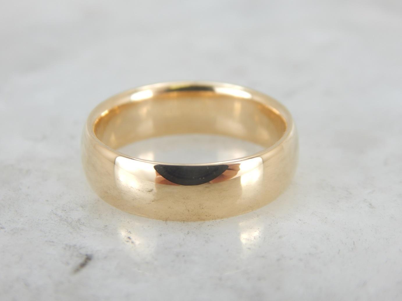 Traditional Yellow Gold Wedding Band, Weighty and Polished