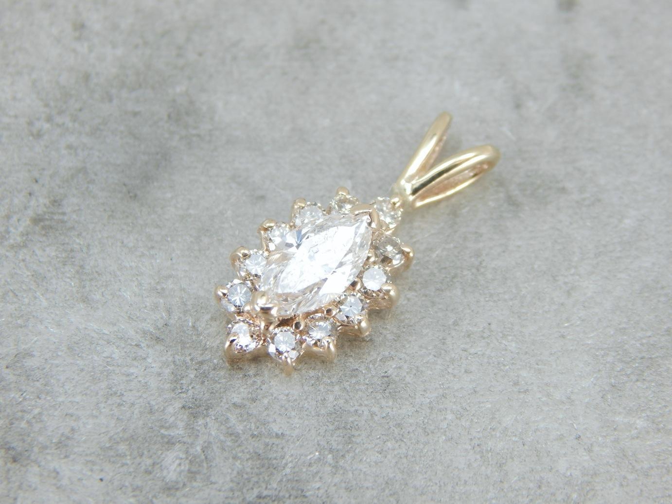 Marquise Diamond Halo Gold Pendant