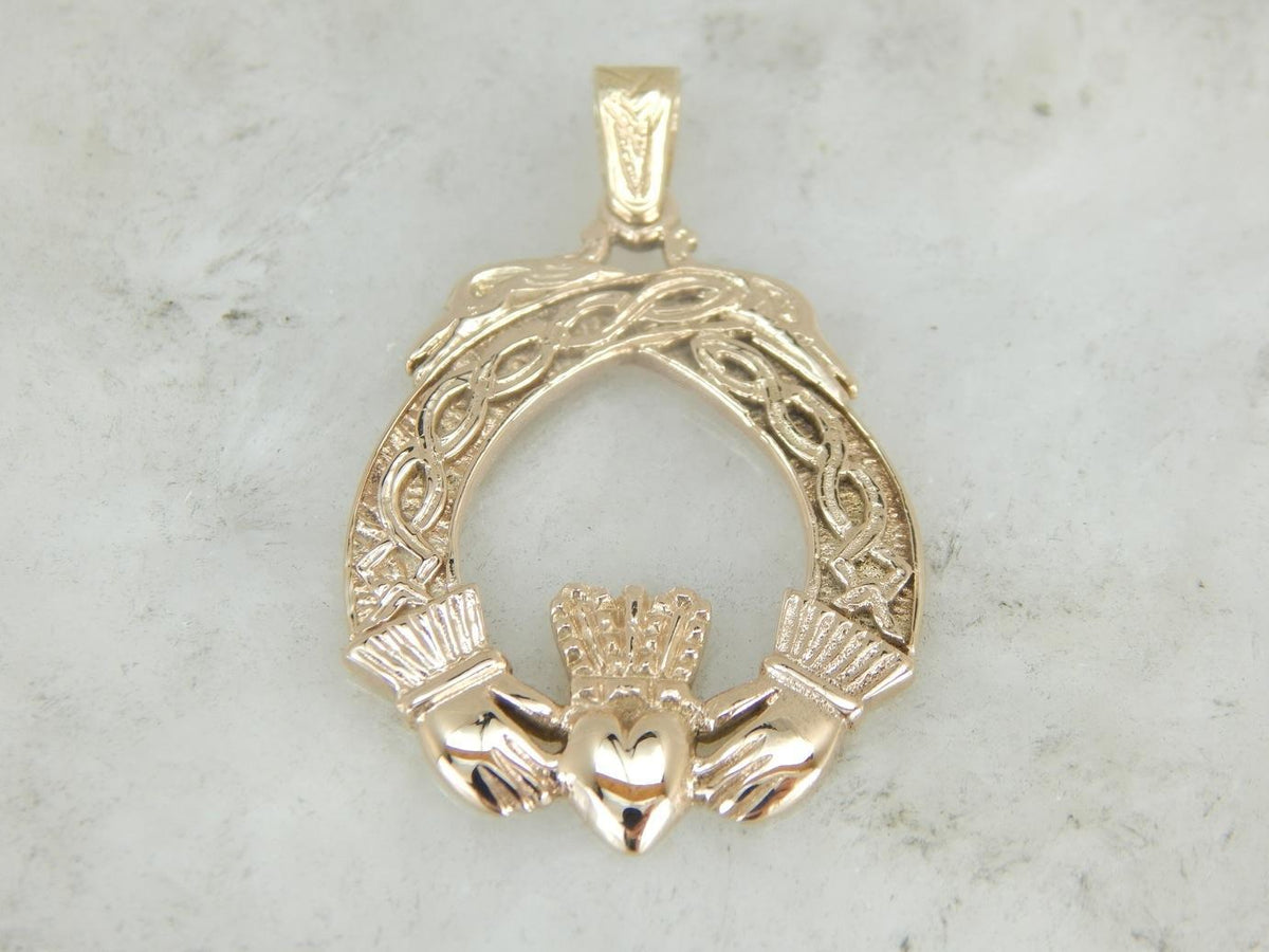 Claddagh Wreath Pendant with Bird and Celtic Knot Details